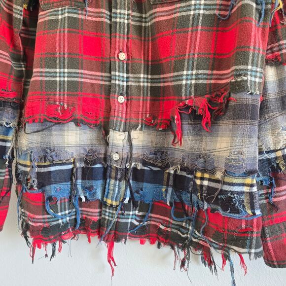 R13 Plaid Piece Long Sleeve Button Up Shirt Mens XS/ Womens M Patchwork - Picture 7 of 12